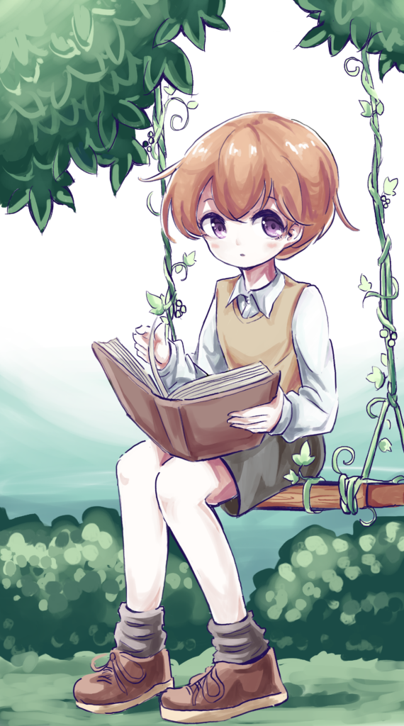 ブランコで本を読む子